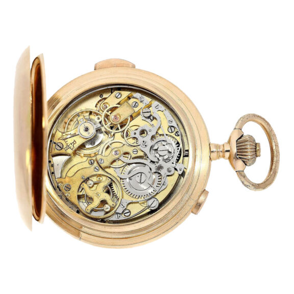 Swiss gold hunting cased repeating chronograph Circa 1900 Swiss gold hunting cased repeating chronograph Circa 1900