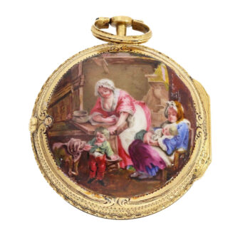 French gold and porcelain rococo-scene watch Circa 1760