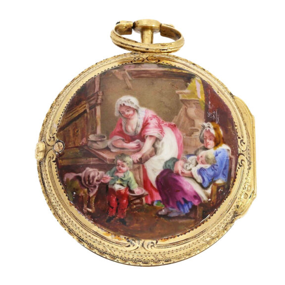 French gold and porcelain rococo-scene watch Circa 1760