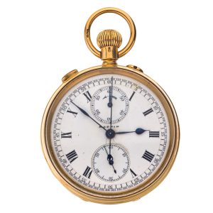 A gold split seconds chronograph lever watch Circa 1874