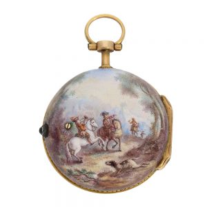 French 20k gold miniature Rococo enamel watch Circa 1770