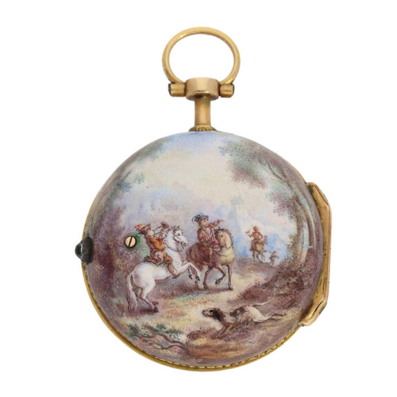 French 20k gold miniature Rococo enamel watch Circa 1770