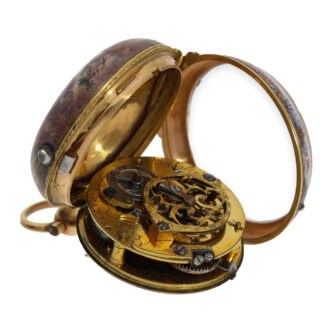 French 20k gold miniature Rococo enamel watch Circa 1770