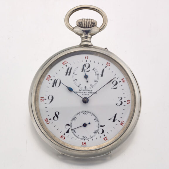 A rare metal Longines watch with 8 days reserve Circa 1920 A rare metal Longines watch with 8 days reserve Circa 1920