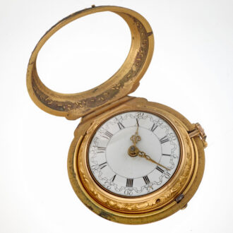 A verge in gold repousse pair cases and glazed outer Circa 1775