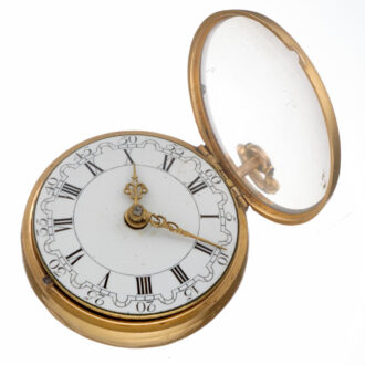 A verge in gold repousse pair cases and glazed outer Circa 1775
