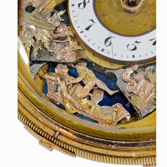 Swiss gold quarter repeater with two Jacquemarts Circa 1800 Swiss gold quarter repeater with two Jacquemarts Circa 1800