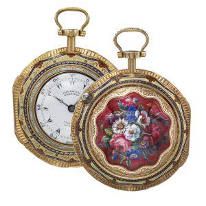 English gold and enamel triple cased verge watch Circa 1800