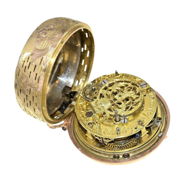 English gold pair cased repoussé pocket watch Circa 1760 English gold pair cased repoussé pocket watch Circa 1760