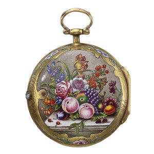 Swiss 18k gold and enamel open faced watch Circa 1770