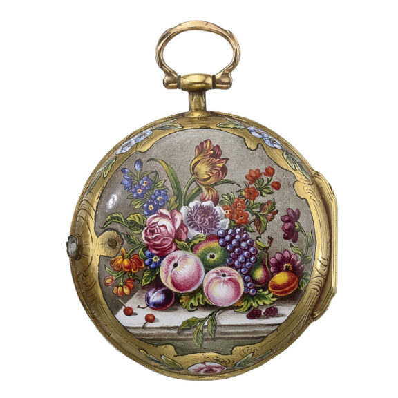 Swiss 18k gold and enamel open faced watch Circa 1770
