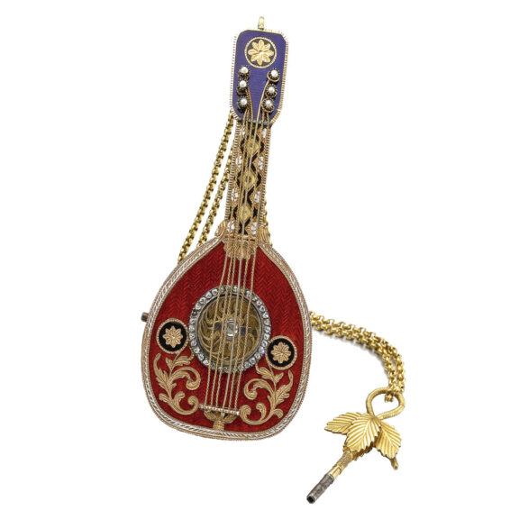 Swiss gold and enamel mandolin form watch Circa 1820