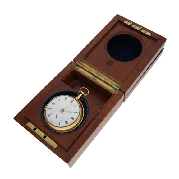 Important English gold chronometer watch in box Circa 1783 Important English gold chronometer watch in box Circa 1783