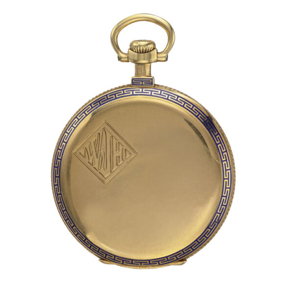 Swiss yellow gold and enamel open faced watch Circa 1911 Swiss yellow gold and enamel open faced watch Circa 1911