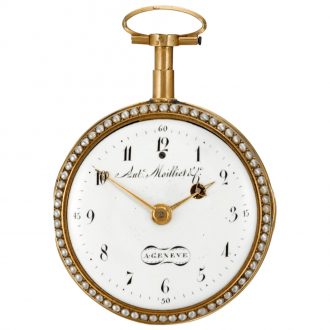 Swiss gold and enamel quarter repeating verge watch circa 1795
