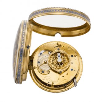 Swiss gold and enamel quarter repeating verge watch circa 1795