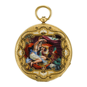 Swiss gold watch with polychrome enamel scene Circa 1825