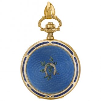 Swiss hunting cased watch with an equestrian theme circa 1915v