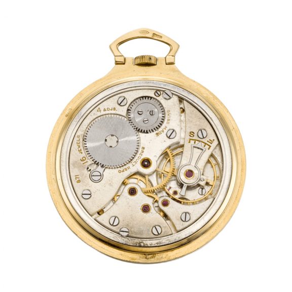 Slim, handsome Swiss gold keyless open faced dress watch Circa 1943 Slim, handsome Swiss gold keyless open faced dress watch Circa 1943