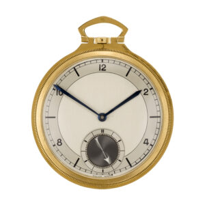 Slim, handsome Swiss gold keyless open faced dress watch Circa 1943
