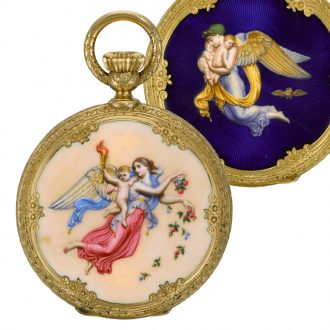 Swiss lady's polychrome enamelled Night and Day watch Circa 1865