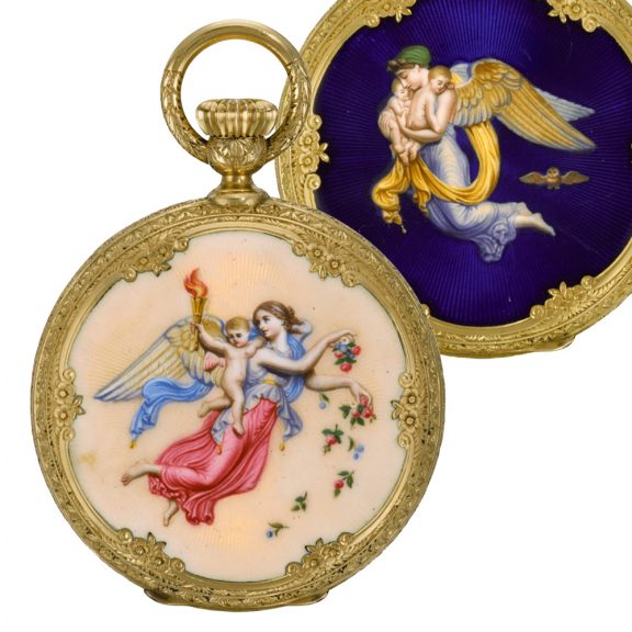 Swiss lady's polychrome enamelled Night and Day watch Circa 1865 Swiss lady's polychrome enamelled Night and Day watch Circa 1865