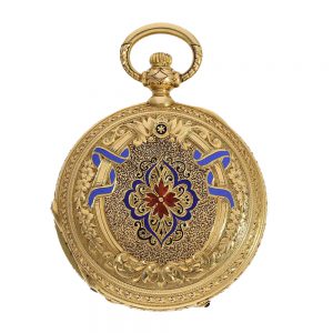 French gold lady's watch with enamel painting Circa 1875