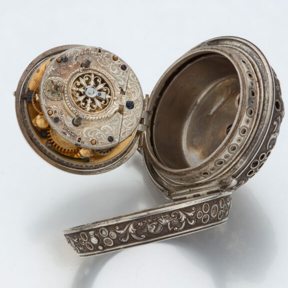 Impressive leather pique pair cased verge with alarm Circa 1695 Impressive leather pique pair cased verge with alarm Circa 1695