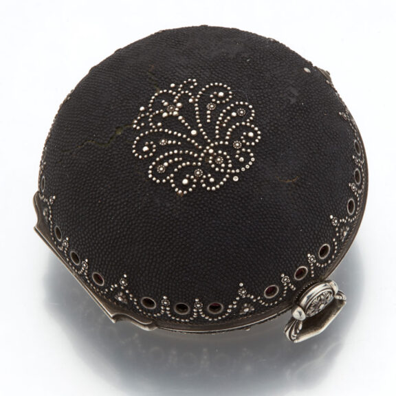 Impressive leather pique pair cased verge with alarm Circa 1695 Impressive leather pique pair cased verge with alarm Circa 1695