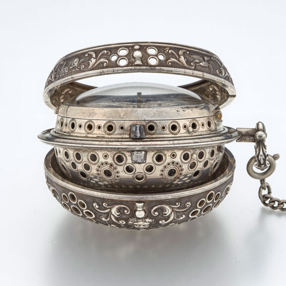 Impressive leather pique pair cased verge with alarm Circa 1695 Impressive leather pique pair cased verge with alarm Circa 1695