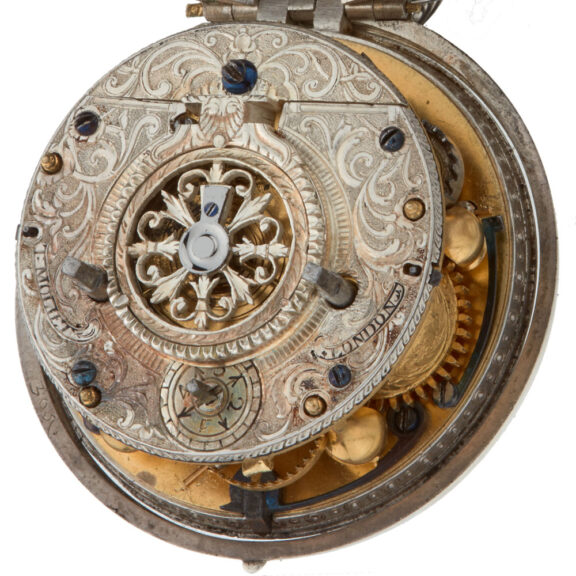 Impressive leather pique pair cased verge with alarm Circa 1695 Impressive leather pique pair cased verge with alarm Circa 1695