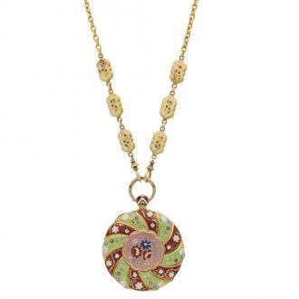 English gold enamel watch with matching chain Circa 1830