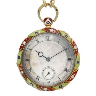 English gold enamel watch with matching chain Circa 1830