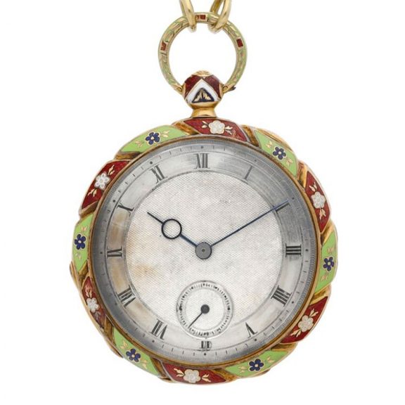 English gold enamel watch with matching chain Circa 1830