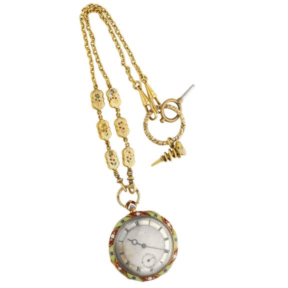 English gold enamel watch with matching chain Circa 1830 English gold enamel watch with matching chain Circa 1830