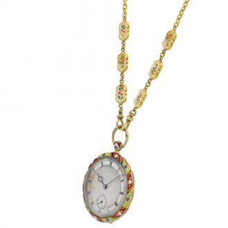 English gold enamel watch with matching chain Circa 1830