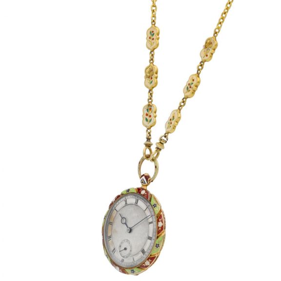 English gold enamel watch with matching chain Circa 1830 English gold enamel watch with matching chain Circa 1830