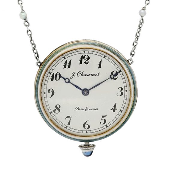 French gold pendant watch with matching chain Circa 1910