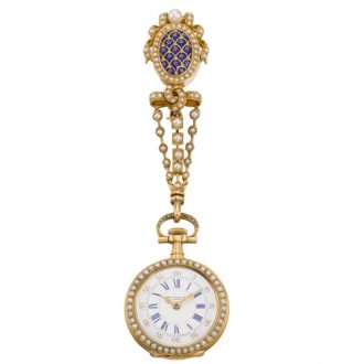 Swiss gold enamel and pearl lady's pendant watch Circa 1885