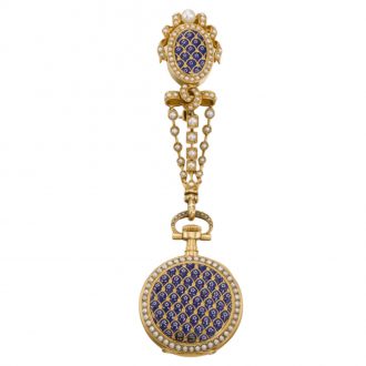 Swiss gold enamel and pearl lady's pendant watch Circa 1885