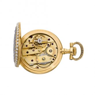 Swiss gold enamel and pearl lady's pendant watch Circa 1885