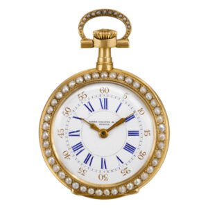 Swiss gold enamel and pearl lady's pendant watch Circa 1885
