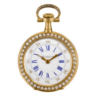 Swiss gold enamel and pearl lady's pendant watch Circa 1885