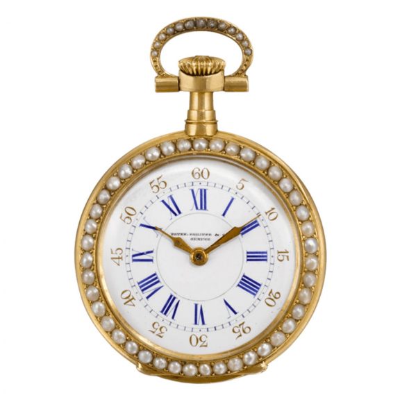 Swiss gold enamel and pearl lady's pendant watch Circa 1885
