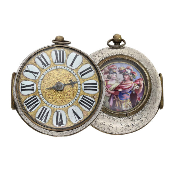 French brass “Oignon” case with enamel painting Circa 1690 French brass “Oignon” case with enamel painting Circa 1690