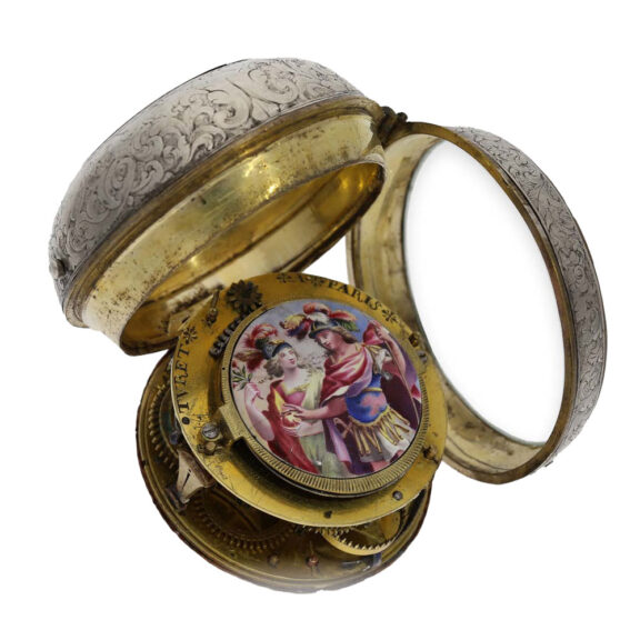 French brass “Oignon” case with enamel painting Circa 1690 French brass “Oignon” case with enamel painting Circa 1690