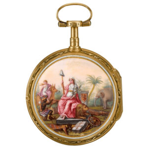 Dutch verge watch with polychrome enamel painted scene Circa 1780