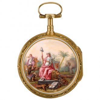 Dutch verge watch with polychrome enamel painted scene Circa 1780