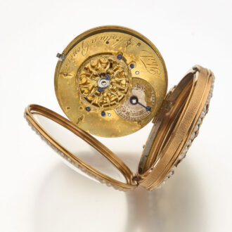 Swiss multi-color gold, ruby and pearl-set verge Circa 1810