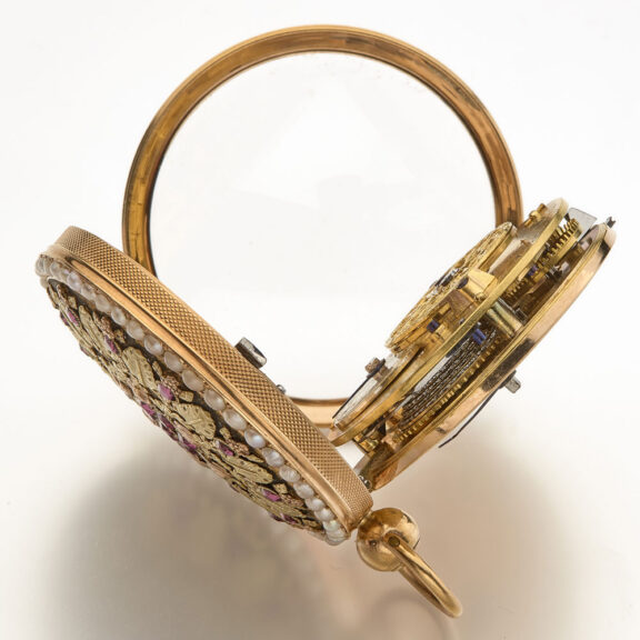 Swiss multi-color gold, ruby and pearl-set verge Circa 1810 Swiss multi-color gold, ruby and pearl-set verge Circa 1810